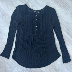 Lucky Brand women’s Lace Yoke Henley Top size Small Black Cotton Long Sleeve